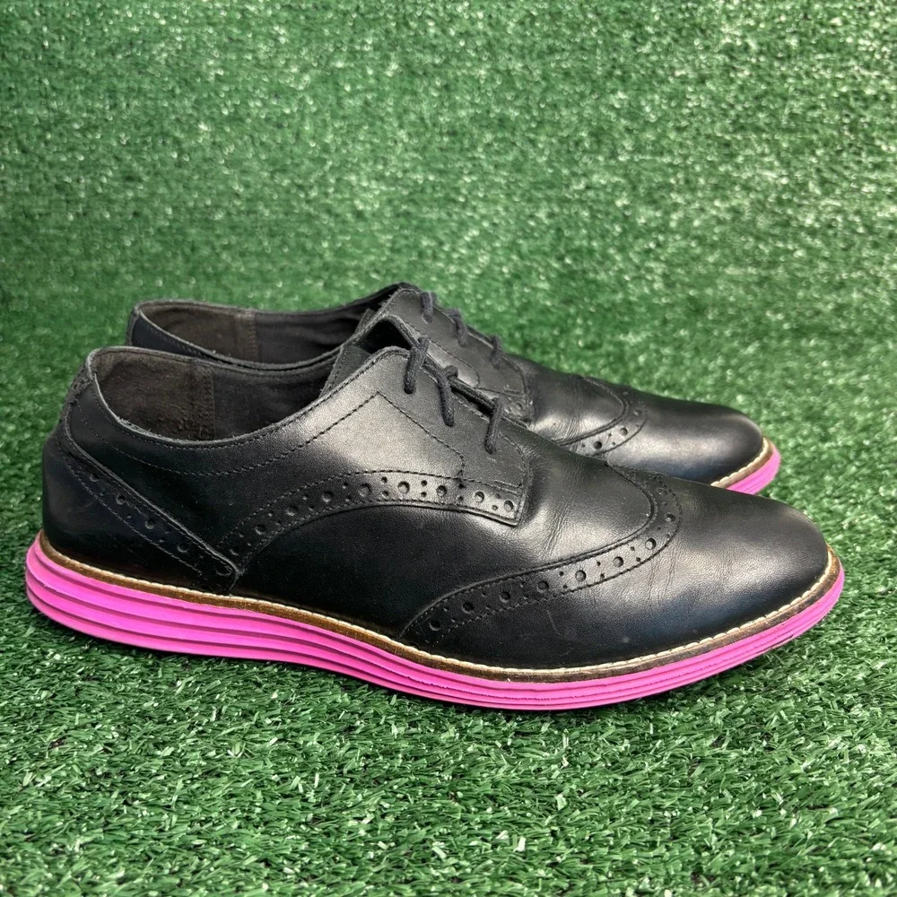 Cole Haan Lunargrand Waterproof Wingtip Oxford Leather Black Pink Mens Size 9B